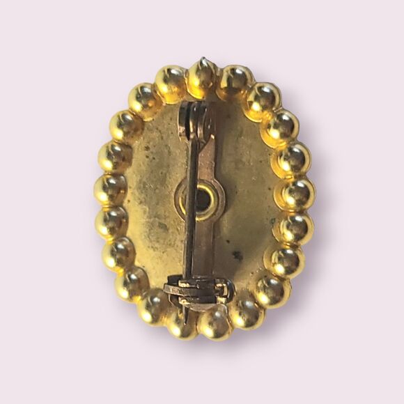 VTG Gold Tone Rhinestone Man Pulling Rickshaw Cart Glass Brooch Pin Estate - Picture 3 of 5